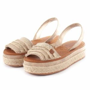 POPA Women's Rosario Flecos Rafia Platform Sandals Beige Gold EU 38 US 7.5